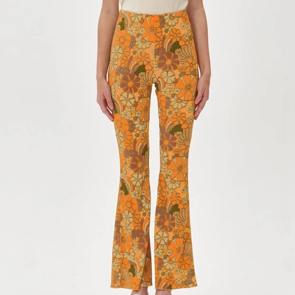 Women's Orange Floral Stretch Flare Pants